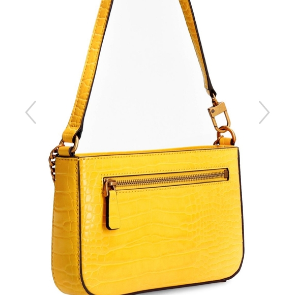 GUESS Marciano Katey Croc Mini Yellow Top Zip Shoulder Bag Purse - Picture 3 of 6